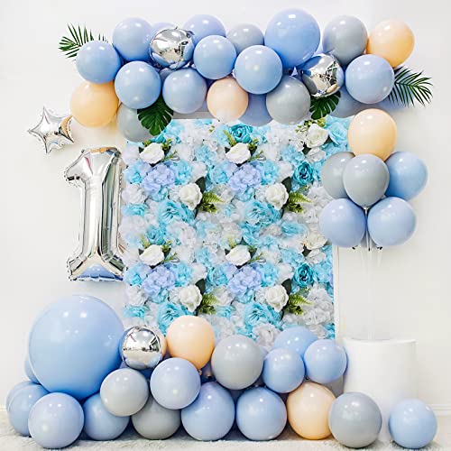 Flower Wall Panel Floral Backdrop,6Pack Faux Flower Panel,Blue and White Flower Wall Decor,Artificial Flower Backdrop Faux Flower Panel for Wedding - color: 6pcs White, Light Blue
