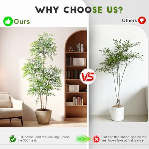 Big Fake Nandina Trees Plastic plantas Large Artificial Tree Indoor Outdoor Realistic Floor Plants Faux Bamboo Plant for Home Living Room Corner Office Patio Porch Bonsai Decor Housewarming Gift - color: Green, size: 6ft 7in