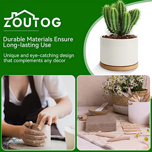 ZOUTOG Succulent Pots 3.1 Inch,6 Pack Succulent Planters,Small Pots for Plants with Drainage and Tray,White Ceramic Flower Planters for Indoor Plants,Home,Office,Desk - size: 6 Pack
