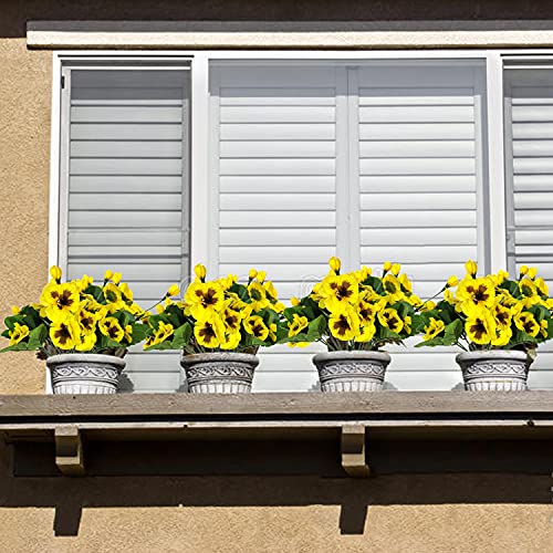 8 Bundles Fake Flowers Pansy Small Wild Flower Daisy Faux Plastic Purple Flowers for Home Wedding Kitchen Garden Table Centerpieces Indoor Outdoor Decor (Yellow) - color: Yellow