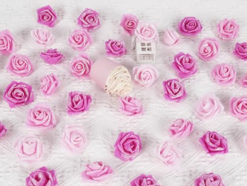 Artificial Roses,200PCS Mixed Pink Foam Flowers 1.97in Artificial Roses with Glitter for Craft DIY Wedding Party Home Decoration(Mixed Pink Colors with Glitter) - color: Mixed Pink Colors With Glitter