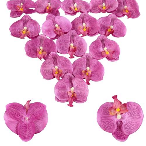 3.35” Purple Orchids Artificial Flowers Heads 15PCS Fabric Flowers for Crafts Faux Orchids for Bridal Shower Wedding Home Party Decor (Purple) - color: Purple