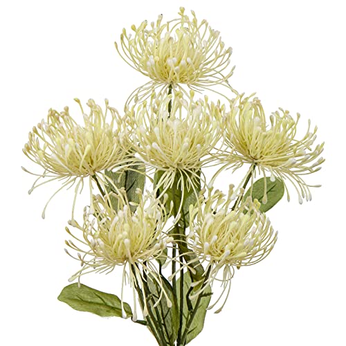 Hollyone 33" White Artificial Mums Flowers Chrysanthemum Flowers 2Pcs Fake Spider Mum Flower Arrangement Spring Summer Faux Pincushion Flower with 3 Heads Long Stem Bouquet Table Home Decor - color: White
