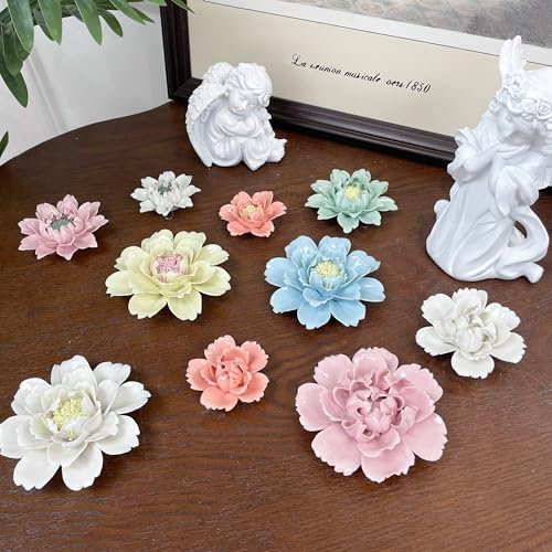 Ceramic Flower Wall Art, Artificial Flower Wall Sculpture，Handcrafted 3D Hanging Porcelain Flowers ,3D Wall Hanging Decor ,Porcelain Flower Wall Décor for Home，Hallway，Kitchen，Office (White，Peony, 2.76") - color: White，Peony, size: 2.76"