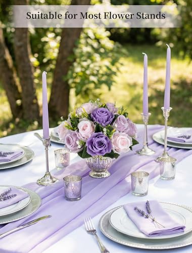 BLOSMON Wedding Rose Centerpieces Tables: Purple Lilac Pink Fake Roses | 10 Pcs Faux Flowers Balls Arrangement for Table Decor - Artificial Silk Floral Bouquet with Base Party Reception Decorations - color: Purple & Lilac & Light Pink