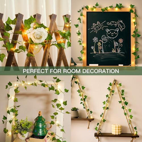 suddus Fake Vines with Lights Battery Operated, 20 LED 6.56FT Ivy Garland Fairy Lights with Timer, Leaf String Lights for Bedroom,Room,Window,Wall,Party,Garden,Wedding Indoor Decor (Warm White) - color: Ivy, size: 20 LED-Copper Wire Battery-Powered