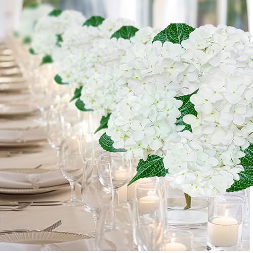 6PCS Premium White Hydrangea Artificial Flowers Bouquets, Ivory Silk Hydrangea Flowers Heads with Stems, Fake Hydrangeas Flowers Arrangement, Faux Hydrangea Decor for Home Wedding Party Baby Shower - color: Ivory White Cream