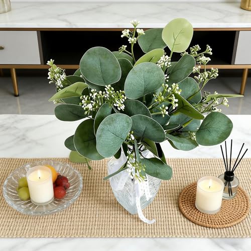 40PCS Artificial Eucalyptus Stems, Fake Eucalyptus Plant, Faux Greenery Centerpieces for Tables,Vase, DIY Bouquets and Weeding Home Decor (Medium，NO Vase) - size: 40PCS Medium