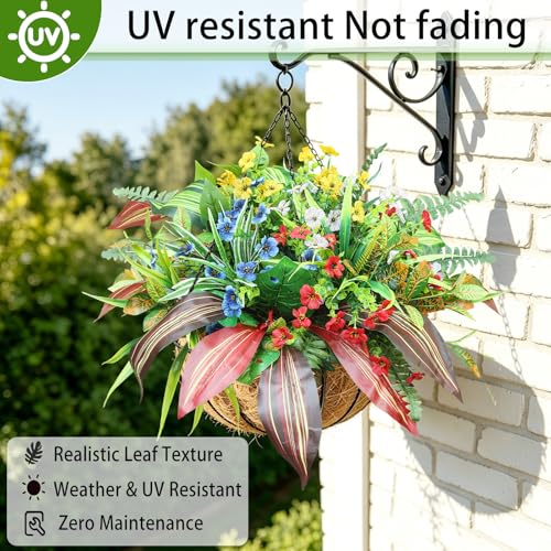 20 Bundles Artificial Plants Outdoor with Colorful Flower UV Resistant Fake Greenery Shrubs Realistic for Porch Patio Window Box Garden Planter Outside Home Decor - color: Red Yellow Blue White, size: 20