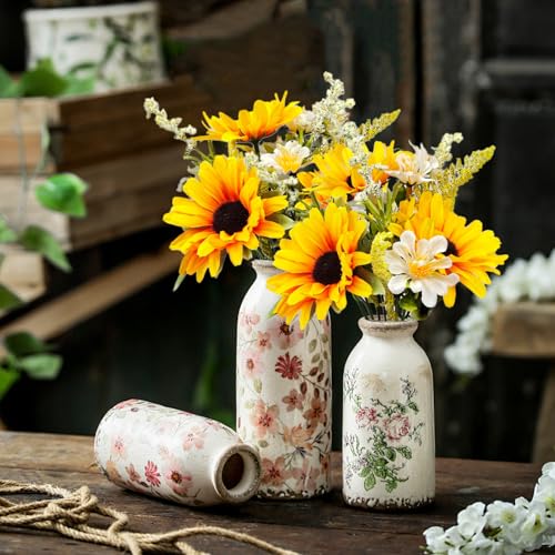 5 Bunches Artificial Sunflowers Bouquets, Fake Silk Sunflower with Faux Daisy Wildflowers Plants for Home Decor Indoor Floral Arrangements Table Centerpiece Bridal Wedding Decor (Orange) - color: Orange