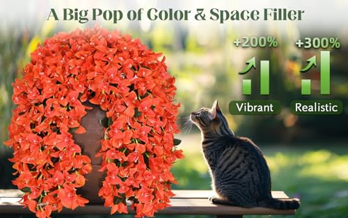 8 Pcs Artificial Flowers for Outdoors Decoration, Realistic Faux Silk Bougainvillea Flowers, Fake Hanging Plants for Porch Patio Balcony Decoration (Orange) - color: Orange, size: 8 Pcs