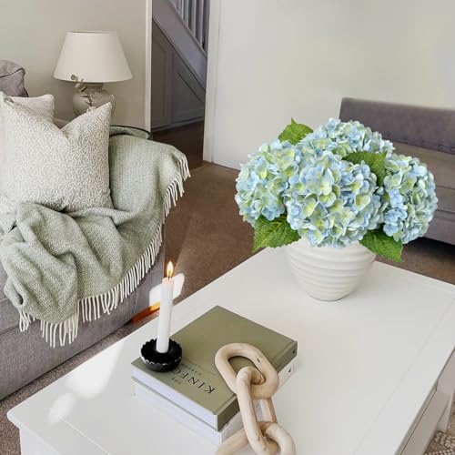 JINWOE Light Blue Artificial Hydrangea Flowers, 3Pcs 21" Latex Real Touch Flowers, Faux Silk Flowers Fake Hydrangeas with Stems for Bouquet Table Centerpieces Halloween - color: Light Blue, size: 3pcs