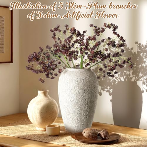 Thiccywoov 3 Pcs Plum Faux Berry Stems Artificial Dusty Sedum Berry Stems Picks Branches Faux Spray for DIY Holiday Farmhouse Home Mantel Harvest Decorations (16 Inch) - color: Plum, size: 16 inches
