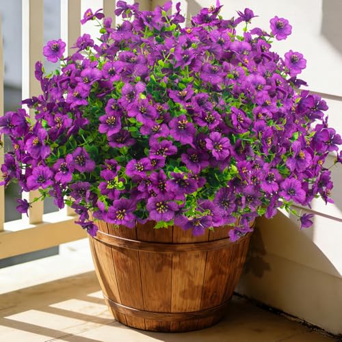 Grunyia 20 Bundles Artificial Flowers for Outdoors, UV Resistant Fake Plants Flowers Greenery Shrubs Plants for Decoration Outside Plants Hanging Planter Home Garden Decor (Fuchsia) - color: Fuchsia