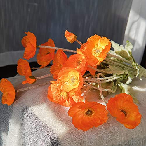 Artificial Flowers 5Pcs Poppies Flowers Artificial Silk Flowers for Home Office Wedding Outdoor Decor (Orange) - color: Orange