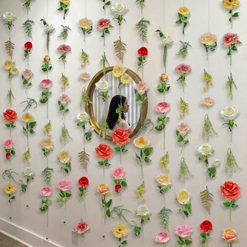 XunYee 6 Pcs 35.4 ft Flower Garlands Artificial Wildflower Vines Floral Hanging Backdrop Fake Flower Garlands Faux Silk Wildflower Vine for Wedding Bridal Shower Home Garden Wall Arch Decor (Vibrant) - style: Vibrant