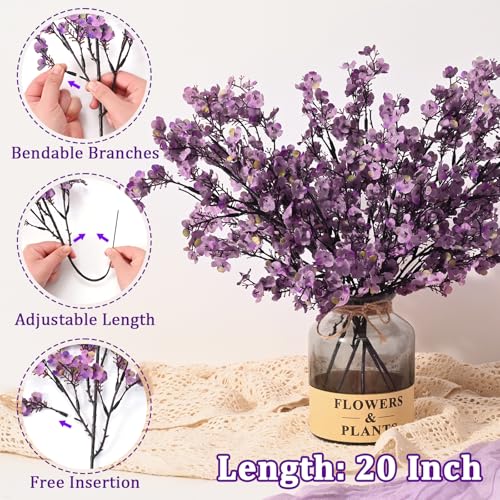 Yastouay 10 Pcs Fake Flowers Artificial Flowers, Real Touch Silk Flowers Faux Flowers for Decorations, Lavender Purple Babys Breath Artificial Flowers Bulk for Spring Summer Decor Floral Arrangement - color: Lavender Purple, size: 10 Pcs