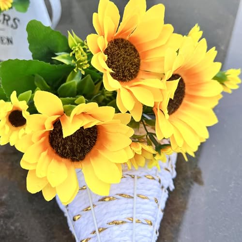 4 Bunches Artificial Sunflower Bouquet, Fake Silk Sunflower Flowers, Realistic Silk Sunflowers for Home Hotel DIY Craft Wedding Party Decoration Indoor and Outdoor Decor, XRK-4