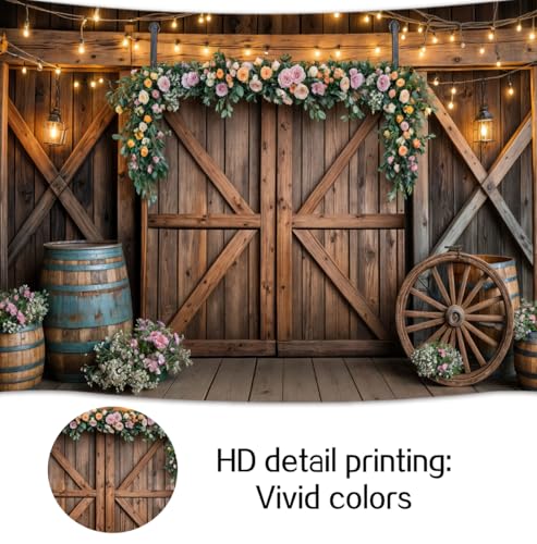 10x10ft Country Wedding Photography Backdrop Rustic Barn Door Photography Backdrop Farmhouse Pink Flower Cabin Wooden Birthday Baby Shower Wedding Bridal Party Banner Photo Booth Props Background - color: Multi1, size: 10X10FT