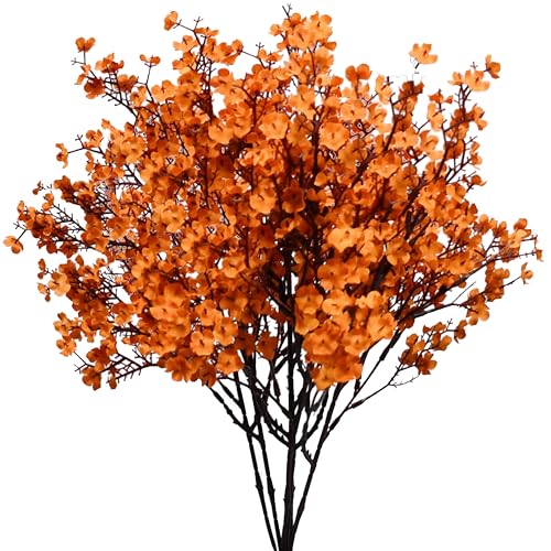 Mandy's 6 Bundles Artificial Orange Baby’s Breath Flowers | 18.5 Inch Silk Gypsophila European Style Modern Home Decor Centerpiece Neutral Wedding Flower Arrangements - color: Orange