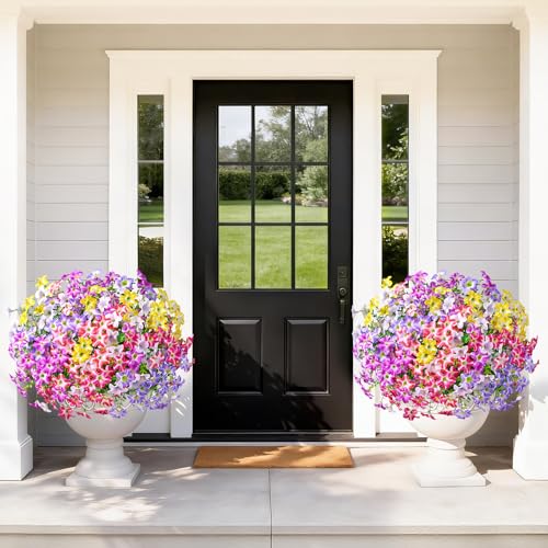 MARTINE MALL 24 Bundles Look Real Artificial Flowers for Outdoors, Realistic Fake Outdoor Flowers, UV Resistant Silk Petunia Flowers for Outside Faux Flowers for Outdoor Garden, Mixed Color - color: Mixed Color-a, size: 24 Bundles