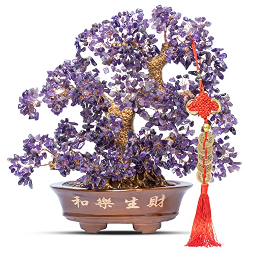 Natural Large Amethyst Tree,14"Amethyst Crystal Bonsai Tree(1251 Gemstone Count) Chakra Tree with Healing Properties Crystal Feng Shui Money Tree of Life for Positive Energy Good Luck Wealth - color: Amethyst