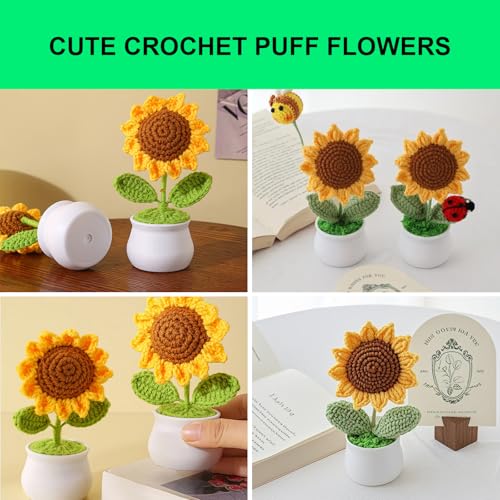 Crochet Artificial Sunflower for Home Office Desk Car, Cute Fake Plants Knitted Flowers Funny Party Decor Gifts - color: Sunflower