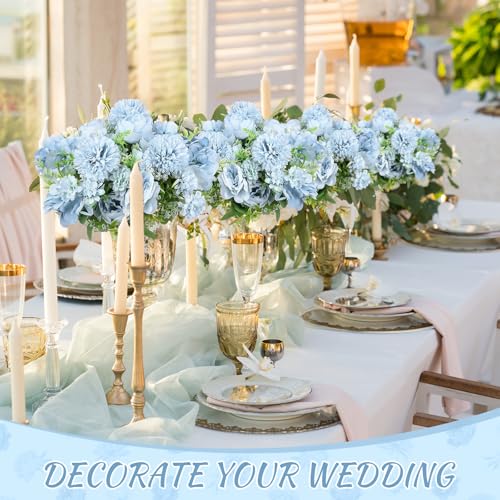 Lyrow 16 Pcs Peony Artificial Flowers Fake Silk Hydrangea Bouquet Elegant Peony Flowers for Wedding Decoration Faux Realistic Floral for Home Party Table Centerpieces Arrangement (Blue) - color: Blue