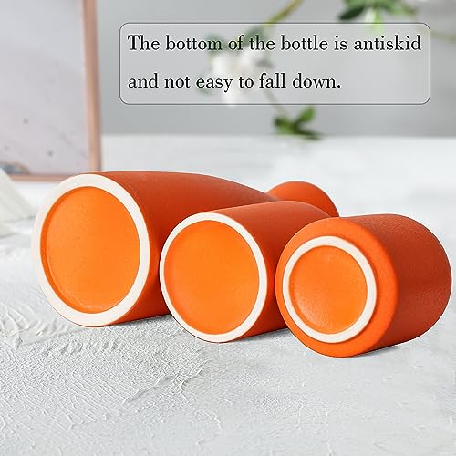 CEMABT Ceramic Orange Vases Set of 3 Small Flower Vases for Decor, Modern Rustic Farmhouse Home Decor, Decorative Vases for Pampas Grass,Idea Shelf,Table,Bookshelf,Entryway- Distressed Decor - color: 3set-orange