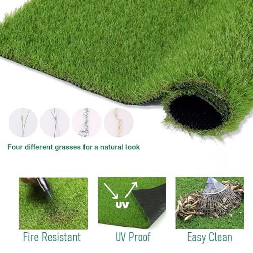 Artificial Grass Turf Outdoor, 4FT x 6FT (24 Square Feet) 1.38" Thick Fake Realistic Pet Grass Rug Synthetic Lawn Carpet, Astroturf Faux Indoor Landscape for Patio, Garden, Yard, Balcony - color: Width: 4 Ft, size: Length: 6 FT