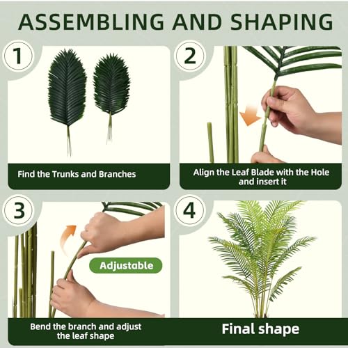 4FT Artificial Palm Tree Indoor with White Pot, Realistic Leaves, 9 Trunks Adjustable Branches, Tall Faux Fake Palm Plant, Ideal for Living Room Bedroom Office Home Interior Aesthetic Decor - color: Green