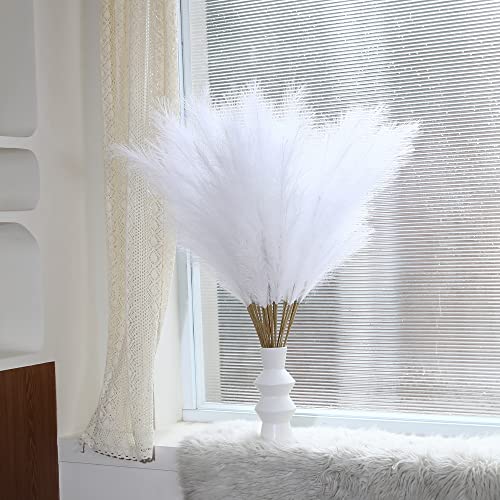 Wertuirk 8 Pcs 45 inch Tall Faux Pampas Grass Decor, Large Artificial White Pompous Grass Bulk, Long Fake Pompas for Floor Vase Filler, Wedding, Baby Shower, Home and Boho Decor (White) - color: White