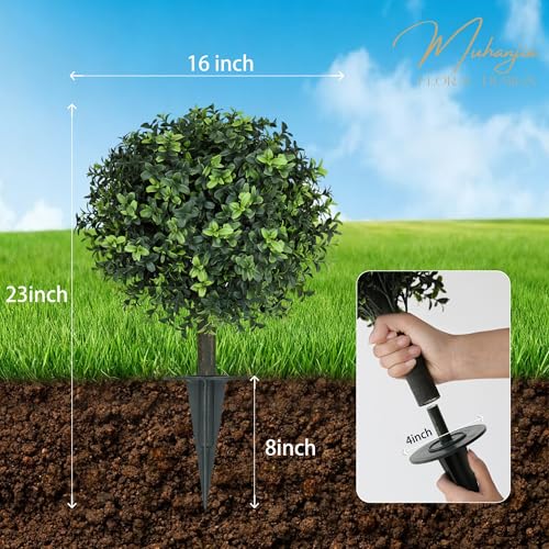 Muhanjia Artificial Boxwood Topiary Ball,Set of 2,UV Resistant Artificial Shrub Bushes with Ground Spike,Fake Evergreen Plant Easy to Insert in Ground for Porch Outdoor Indoor (Boxwood) - color: Boxwood