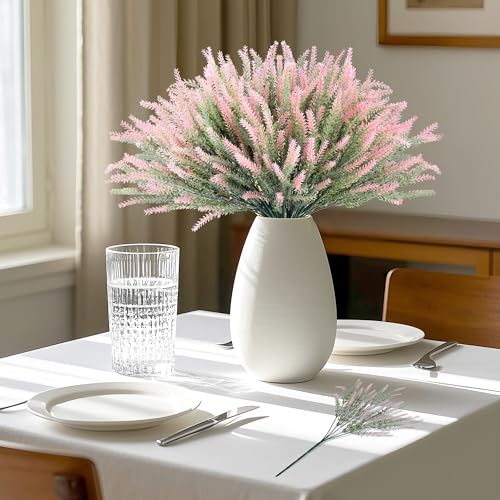 15 Bundles Artificial Lavender Outdoor Flowers Fake Plastic Flower Outside UV Resistant for Home Kitchen Garden Patio Porch Wedding Window Box Centerpieces Indoor Outdoor Decor(Pink) - color: Pink