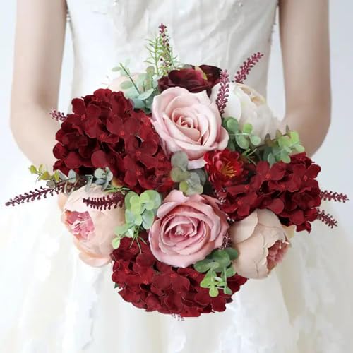 WEISPARK 100PCS Artificial Hydrangea Flowers, Fake Flowers Silk Hydrangea Full Flowers Heads with Stems for Wedding Home Party Shop Baby Shower Decor (Burgundy) - color: Burgundy