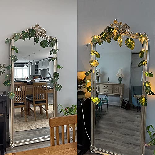 RECUTMS 20LED Monstera Leaf String Lights, Tropical Artificial Rattan Palm Leaves Wall Hanging Vine Greenery,Summer Decorations for Outdoor Indoor Hawaiian Luau Jungle Beach Theme Party Table Home - color: A Monstera Leaf String Lights 1 Pcs