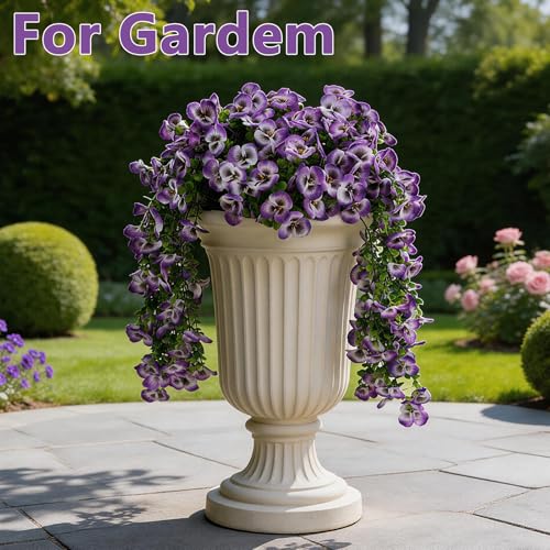 Artificial Flowers for Outdoors Front Porch Spring Decor ,2 Pack Hanging Faux Outdoor Plants UV Resistant - Long Trailing Faux Flower for Hanging Baskets, Tall Outdoor Planters （Multi Purple） - color: Purple-2pack