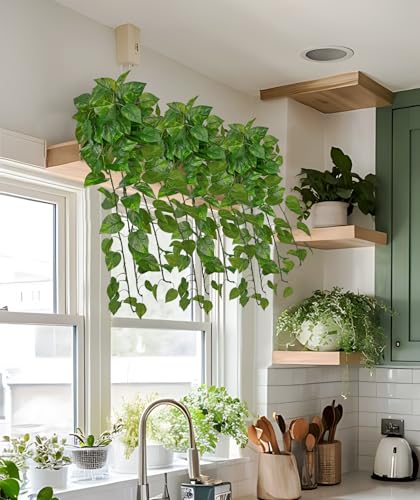 24" Artificial Hanging Plant Ivy Vine Green Plants Decorative Artificial Plants Fake Hanging Plants for Window Wall Decorations - color: Pothos, size: 42-inch