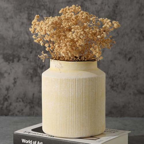 Farmhouse Vase for Home Decor, Vintage Rustic Terracotta Flower Vase Suitable for Home Decor, Living Room, Shelf, Dining Table. 7IN ZSHLXM - color: Retro Yellow, size: 6.1 x 7 inches
