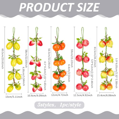 PH PandaHall 5 Styles Fruits Artificial Fake Hanging Banner Lemon Pomegranate Apple Orange Strawberry Garland Plant Decor for Wedding Backdrop Thanksgiving Day Christmas Party Sukkot Decoration