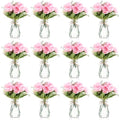 Zeyune 37 Pack Artificial Peonies Flowers with Bud Vase Bulk 24 Bundles Silk Peonies Bouquets 12 Plastic Clear Vase with 1 Rope Fake Flowers for Table Centerpiece Vases(Pink,Perfume) - color: Pink, style: Perfume