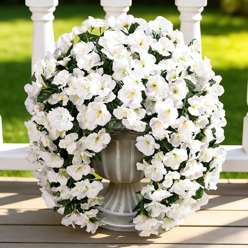 Ivydale Hibiscus Artificial Fake Hanging Flowers Plants for Outdoor Spring Decoration, 2PCS UV Resistant Faux Hibiscus Silk Flowers Realistic Look Real for Planters Outside Porch Patio Yard, White - color: A-white, size: 2pcs