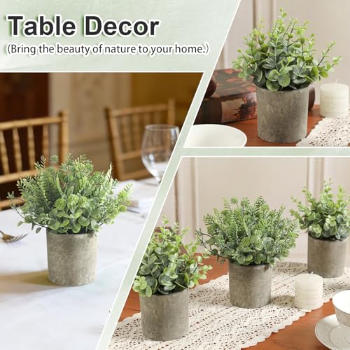 3 Pack Mini Potted Fake Plants Artificial Plastic Indoor Eucalyptus Plants for Home, Office, Desk, Bathroom, Coffee Table & Shelf (Light Green) - color: Light Green