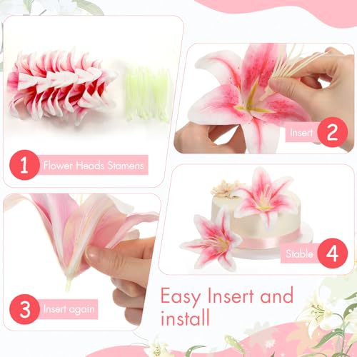 Suncalla 30 Pack Large Artificial Lilies Flower Heads with Realistic Stamens 5.9" Faux Fake Lily Flower Heads Bulk for DIY Crafts Cake Wedding Bridal Wreaths Table Home Party Decor(Light Pink) - color: Light Pink