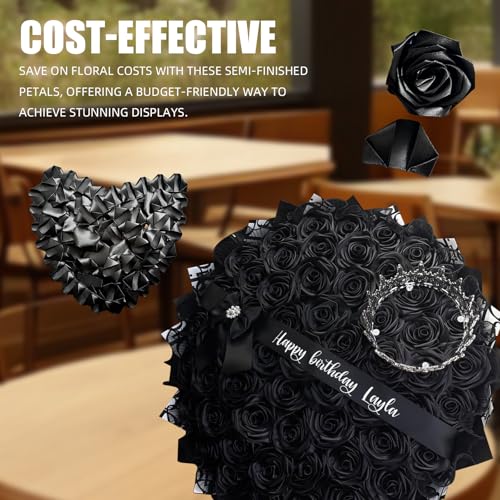 Easy & Affordable Eternal Rose Making: 300Pcs Pre-Assembled Satin Petals. DIY Your Own Long-Lasting Flowers for Weddings, Birthdays, (300 Pcs Black) - color: 300 Pcs Black