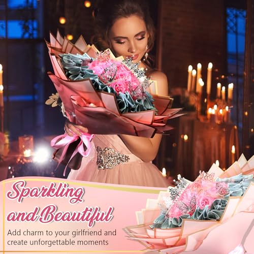 XunYee Bouquet Kit 20 Sheet Flower Wrapping Paper 100 Pcs Bamboo Skewers Floral Foam Blocks for Anniversary Birthday Gift Graduation Mother's Day(Pink) - color: Pink