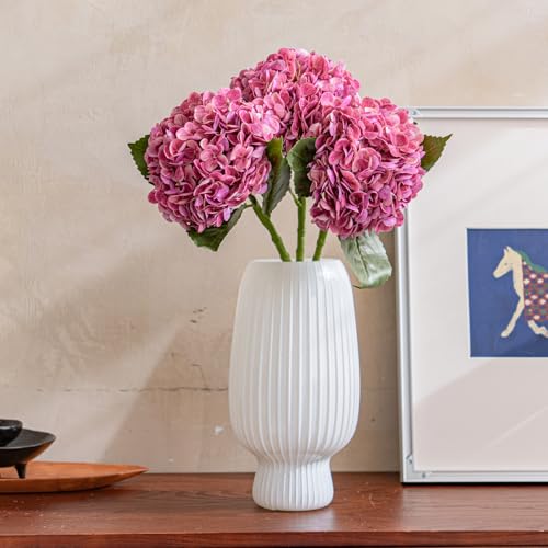 22" Large Real Soft Touch Artificial Hydrangea Flowers Bouquet Latex Hydrangeas for Wedding, Home, Office, Bridal Party Decoration Garden Office Room Table Centerpieces 3pcs Magenta - color: 3pcs Magenta