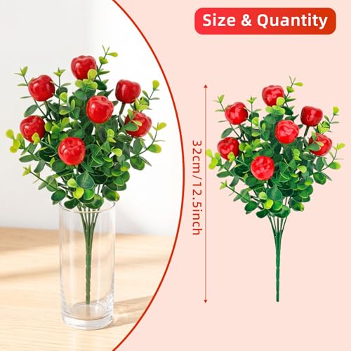 6 Pcs Artificial Apple Branches, 12.6 Inch Faux Crabapple Fruit Stems with Red Mini Apples and Green Leaves for Home Kitchen Decor, Farmhouse Vase Fillers Seasonal Table Centerpiece - color: Red 1