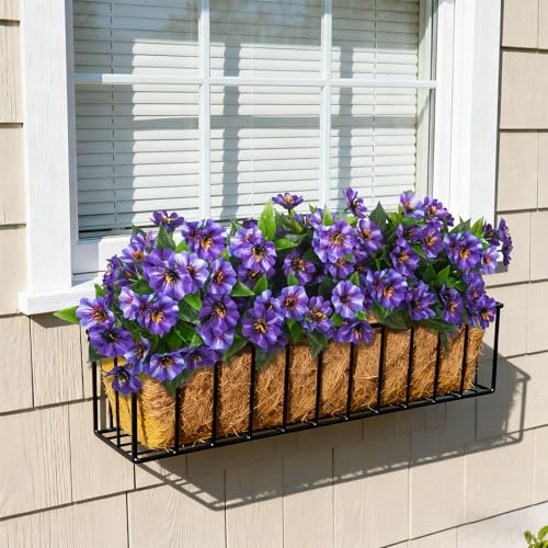 Hrobek Fake Artificial Flowers for Outdoors Decoration,4 Bundles Silk Faux Spring Flowers with Plants Leaves UV Resistant for Planter Front Door Porch Yard Patio Window Box Home Indoor Decor - color: Purple，lotus-colored