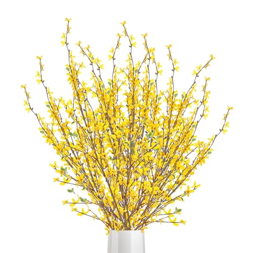 Artificial Forsythia Flowers,5Pcs 39.4 inch Artificial Forsythia Blossom Jasmine Stems Fake Silk Forsythia Branches for Flower Arrangement Wedding Home Office Decoration - size: 5PCS